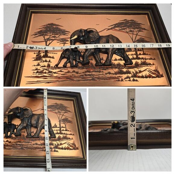 John Louw Signed 3D Copper Wall Art African Elephant Momma With Baby 19.5x13.5” - Picture 8 of 8